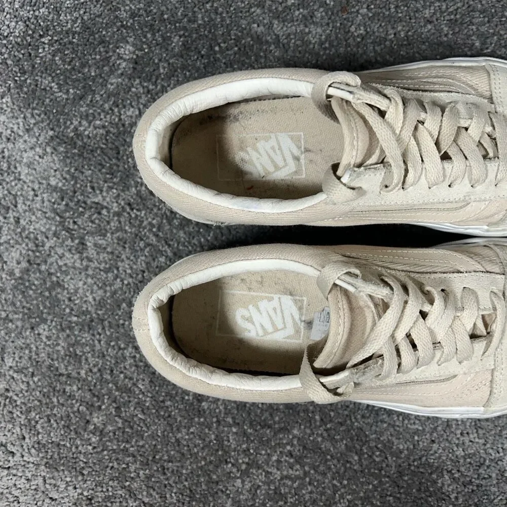 VANS Old Skool Women’s Size 7 Tan Suede Canvas Casual Lace Up Shoes Used